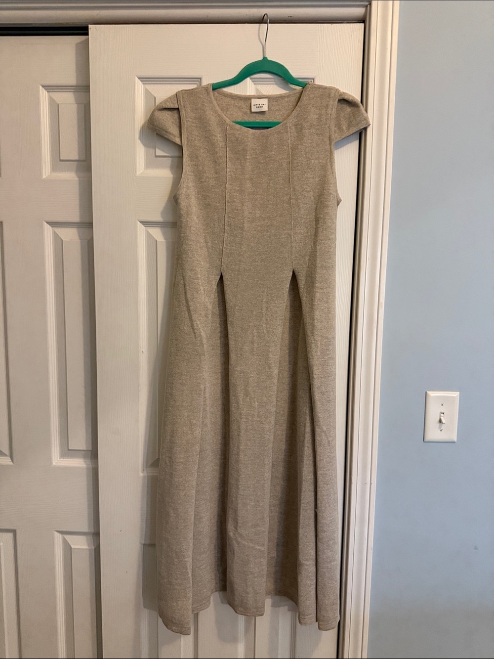 Neutral Cap-Sleeve Maxi Dress Top in Beige. Scandinavian Design S